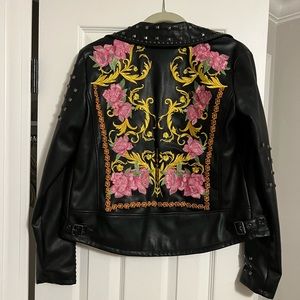 Silence + Noise Urban Outfitters studded embroidered leather jacket.